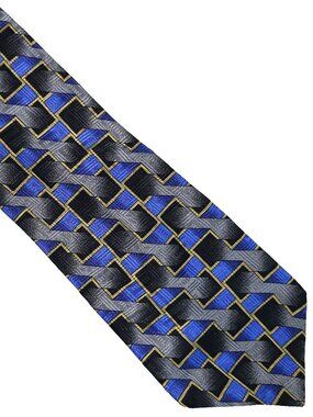 Repp Brank Black Blue Gray Geometric Silk Extra Long Tie Necktie 4 x 67